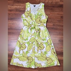 Ann Taylor Women’s Tropical Leaf Print Sleeveless Midi Dress Size 8
